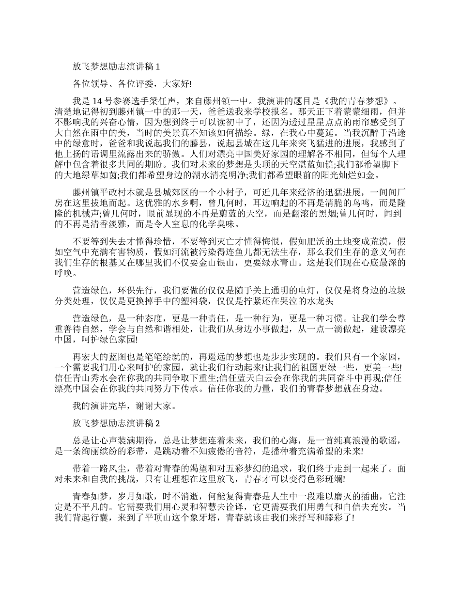 放飞梦想励志演讲稿3篇_第1页