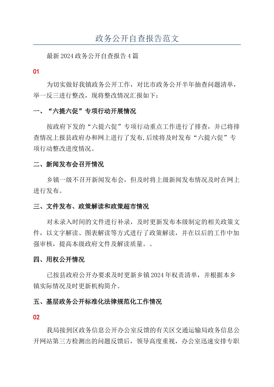 政务公开自查报告范文_第1页