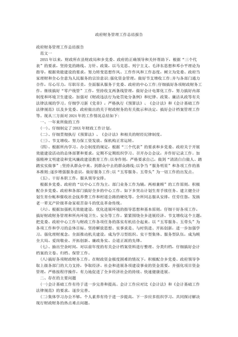 政府财务管理工作总结报告_第1页
