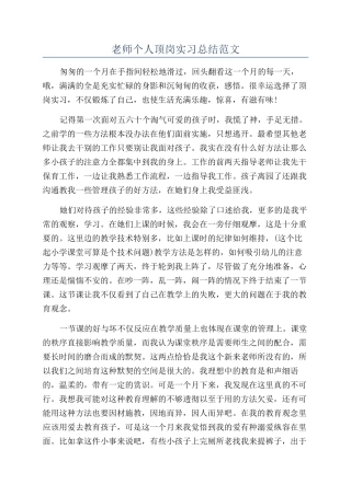 教师个人顶岗实习总结范文