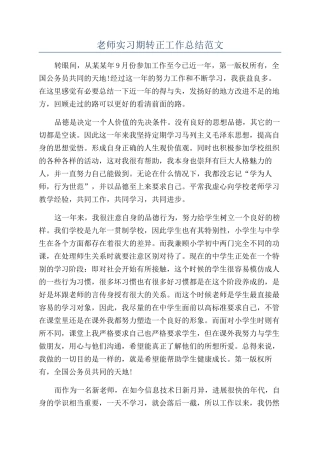 教师实习期转正工作总结范文