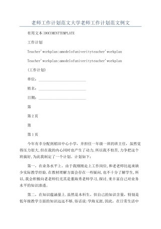 教师工作计划范文大学教师工作计划范文例文
