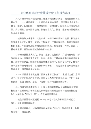 文化体育活动经费绩效评价工作报告范文