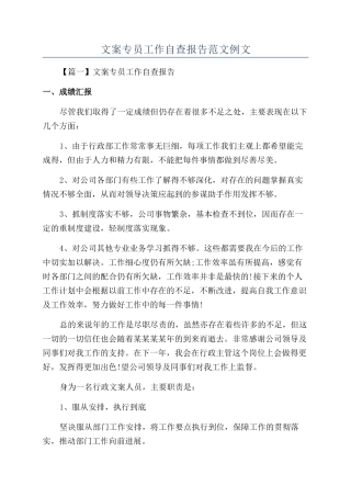 文案专员工作自查报告范文例文