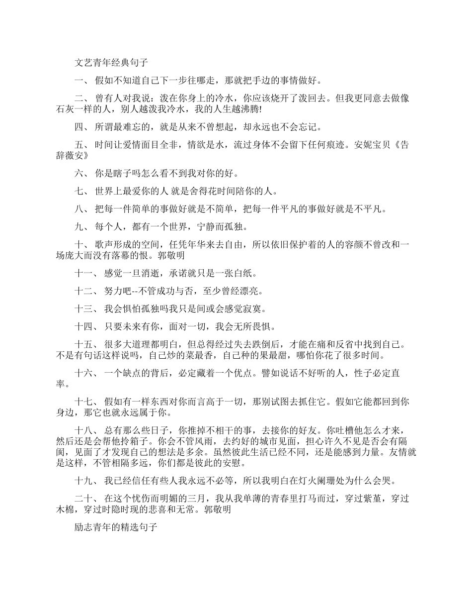 文艺青年名句句子-励志青年的经典语录_第1页