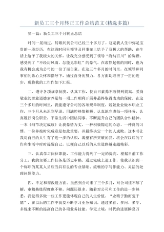 新员工三个月转正工作总结范文