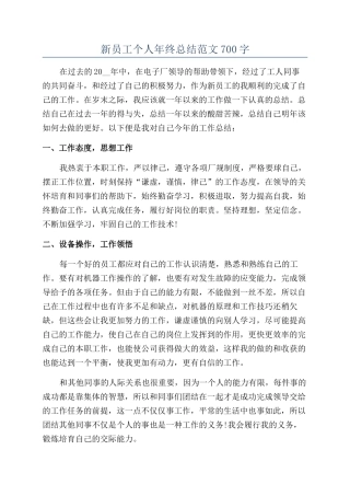 新员工个人年终总结范文700字