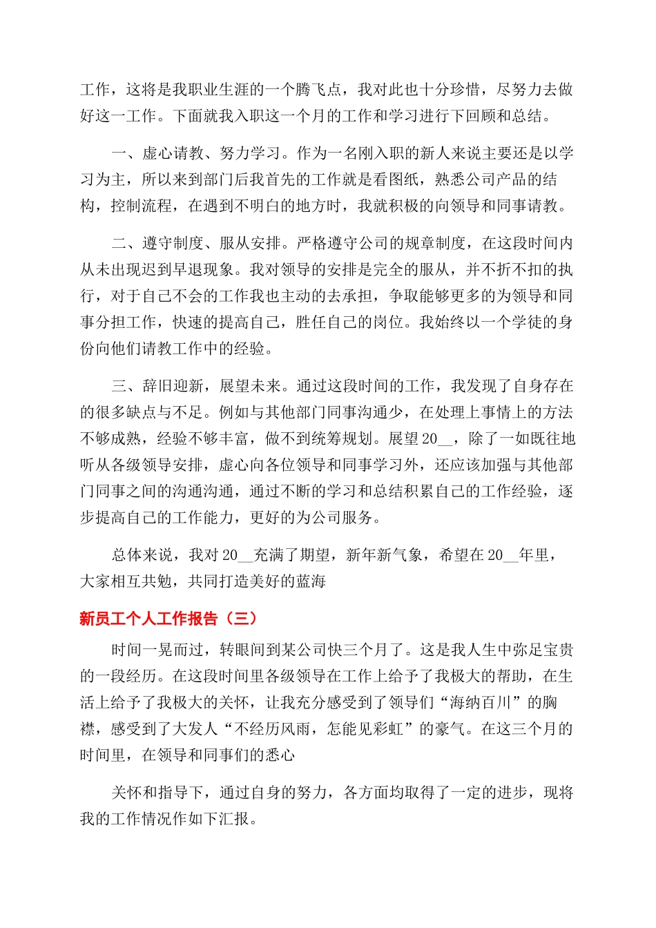新员工个人工作报告2024_第3页