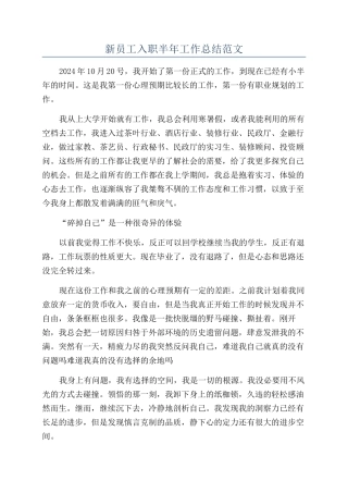 新员工入职半年工作总结范文