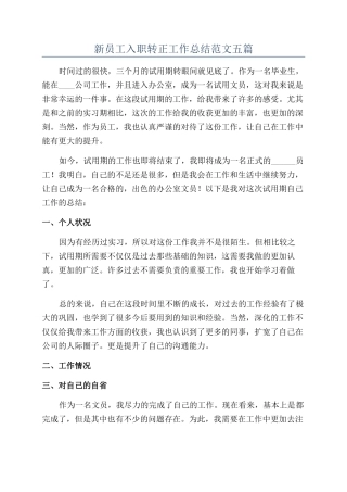 新员工入职转正工作总结范文五篇