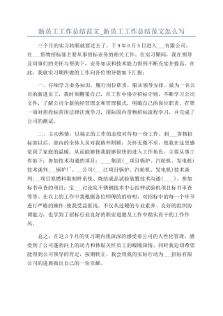 新员工工作总结范文-新员工工作总结范文怎么写