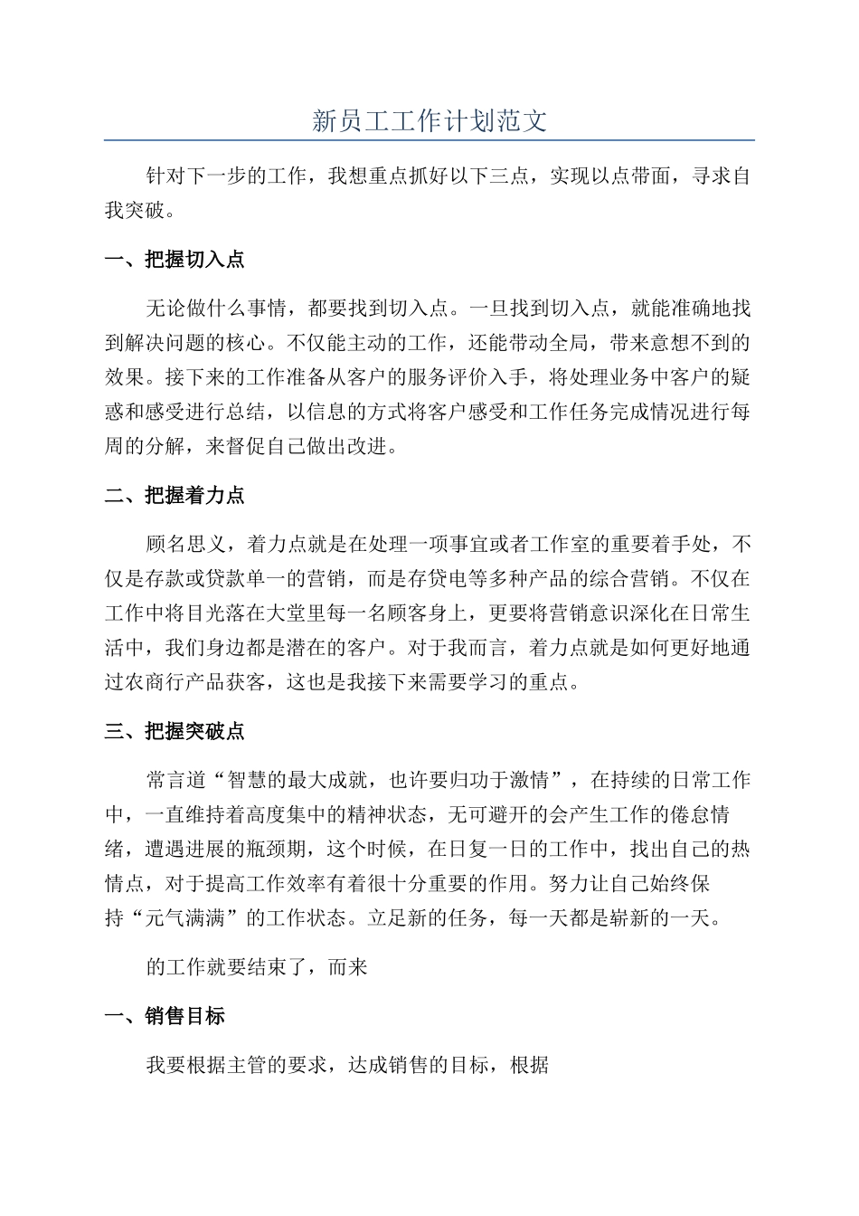 新员工工作计划范文_第1页