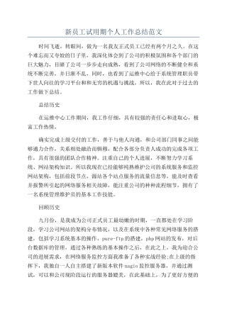 新员工试用期个人工作总结范文