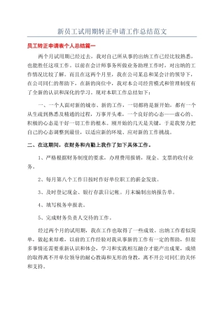 新员工试用期转正申请工作总结范文