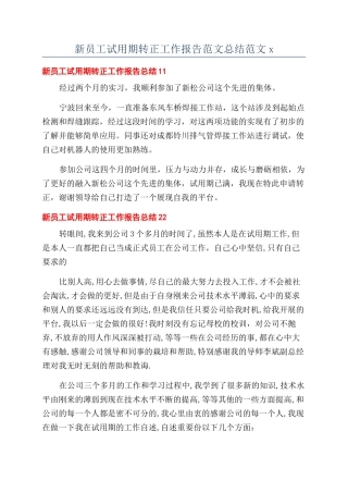 新员工试用期转正工作报告范文总结范文x