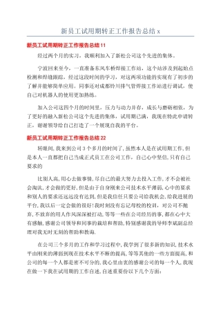 新员工试用期转正工作报告总结x
