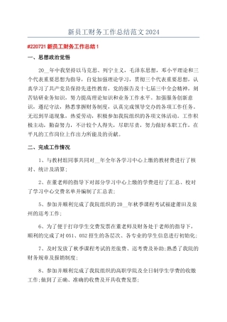 新员工财务工作总结范文2024