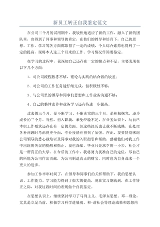 新员工转正自我鉴定范文