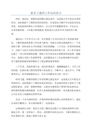 新员工通用工作总结范文