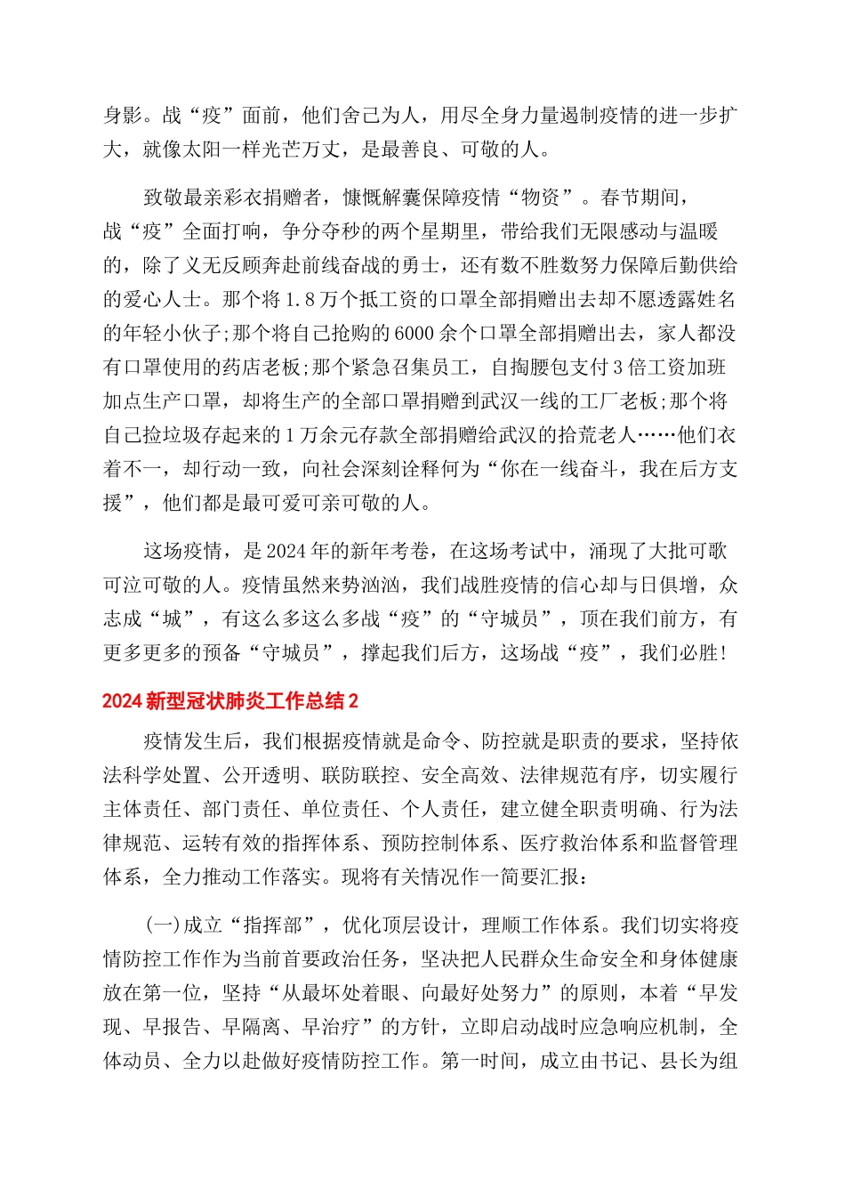 新型冠状肺炎工作总结范文2024_第2页