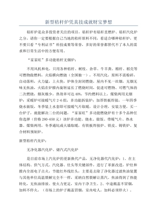 新型秸杆炉凭真技成就财富梦想