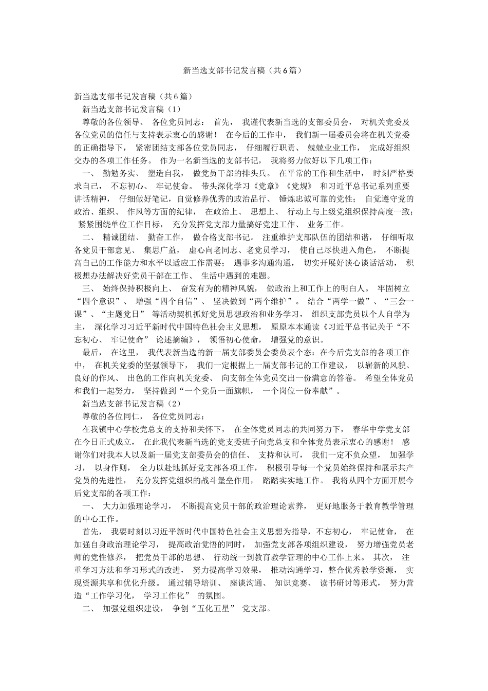 新当选支部书记发言稿_第1页