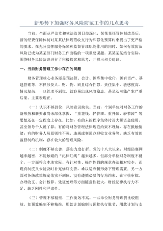 新形势下加强财务风险防范工作的几点思考