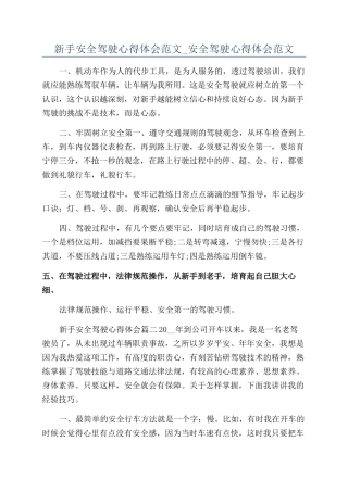新手安全驾驶心得体会范文-安全驾驶心得体会范文