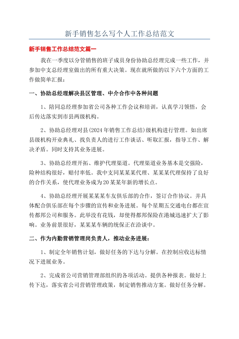 新手销售怎么写个人工作总结范文_第1页