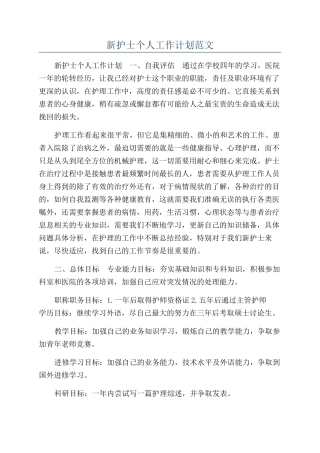 新护士个人工作计划范文