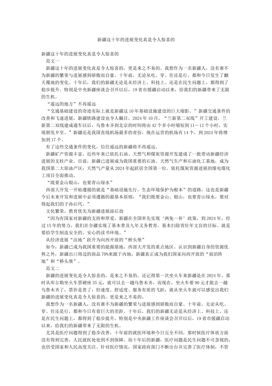 新疆这十年的发展变化真是令人惊喜的_第1页