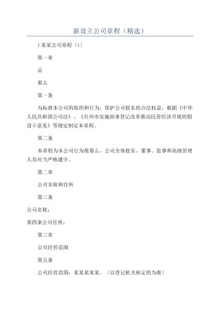 新设立公司章程（精选）
