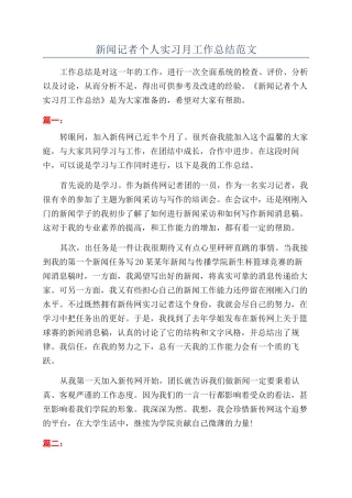 新闻记者个人实习月工作总结范文