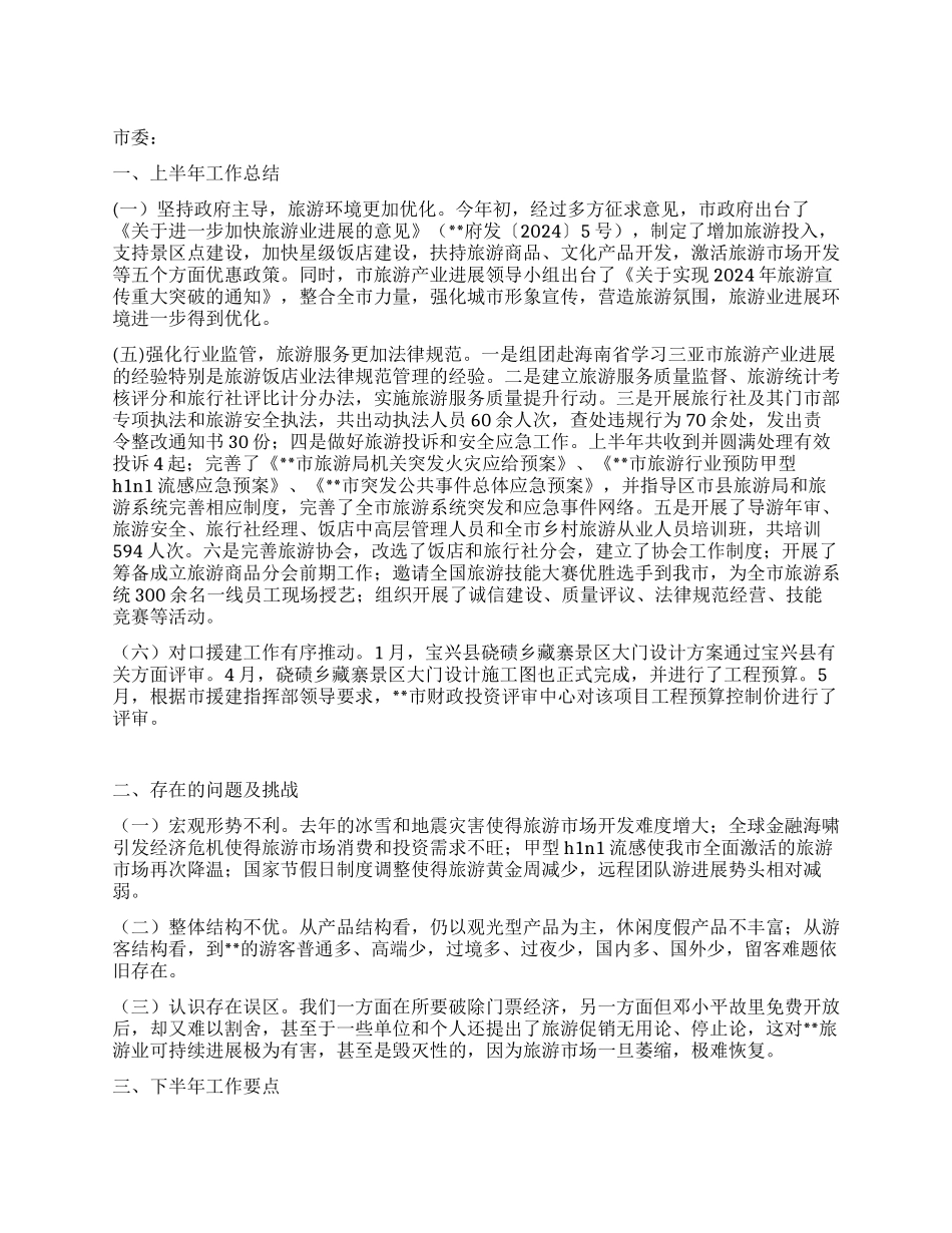 旅游部门党组2024年上半年工作要点总结_第1页