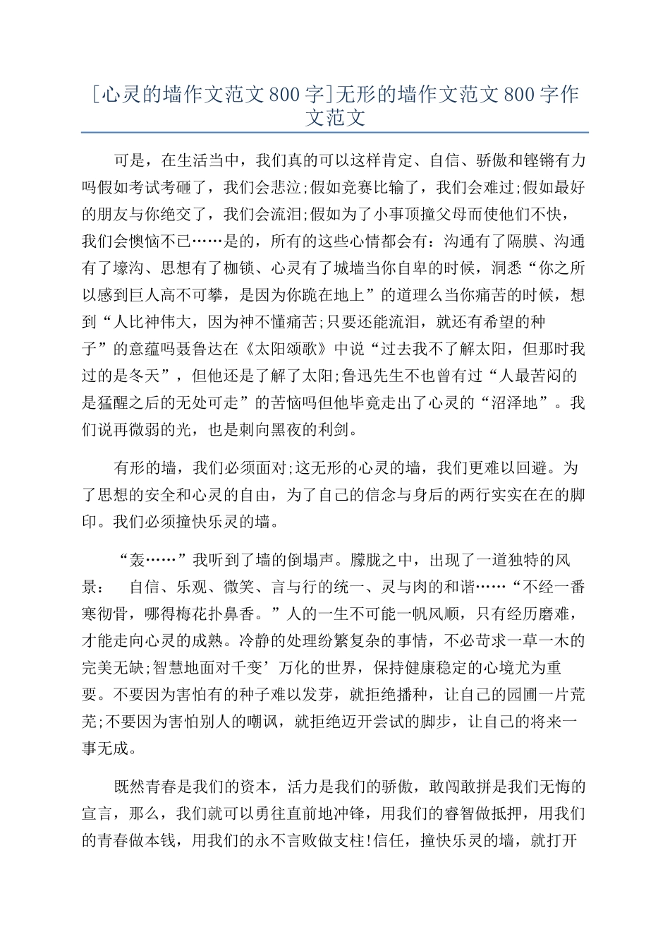 无形的墙作文范文800字作文范文_第1页