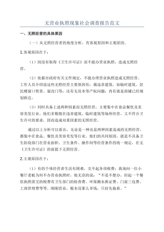 无营业执照现象社会调查报告范文