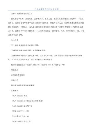 日本抹茶粉之间的对比区别