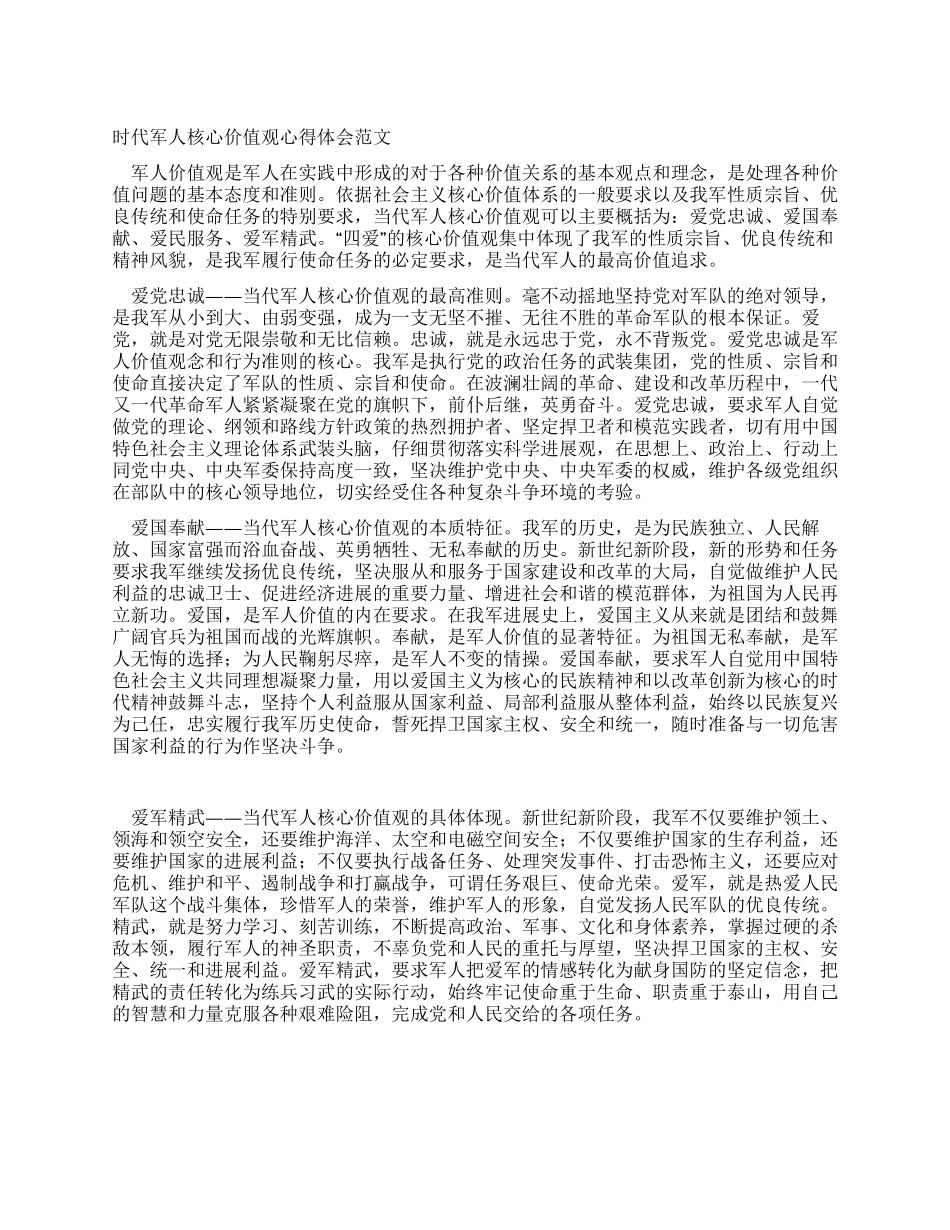 时代军人核心价值观心得体会范文_第1页