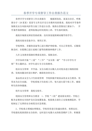 春季开学专项督导工作自查报告范文