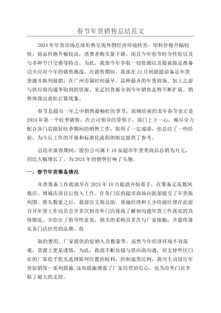 春节年货销售总结范文