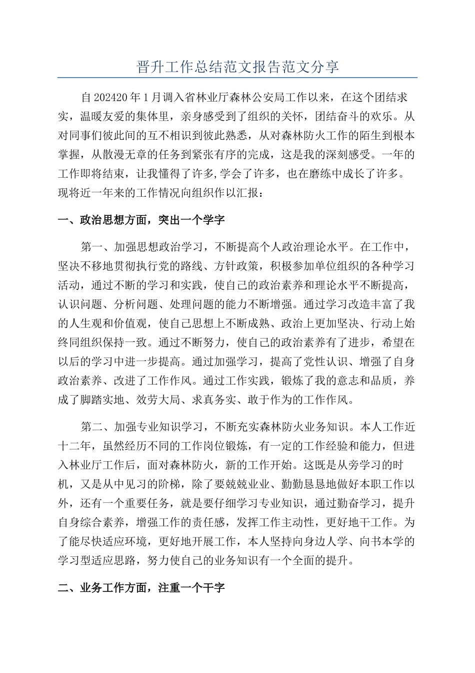 晋升工作总结范文报告范文分享_第1页