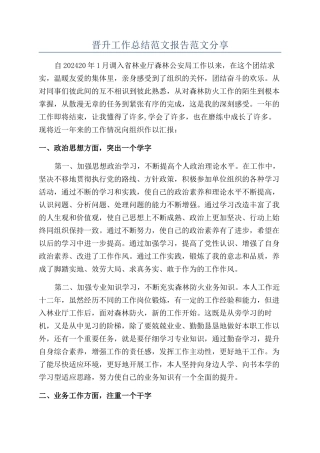 晋升工作总结范文报告范文分享