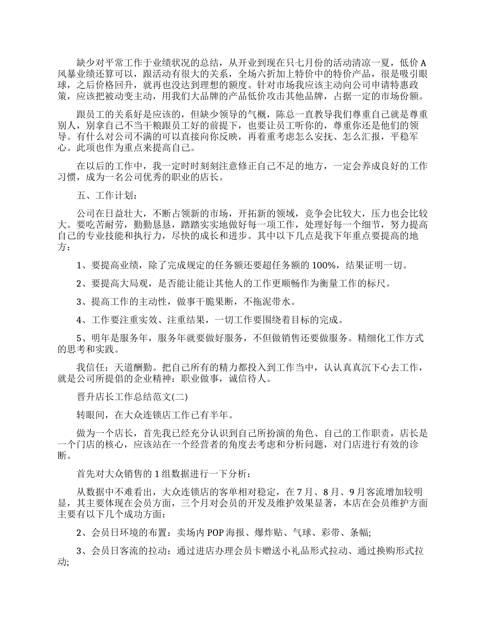晋升店长个人工作总结范文_第2页