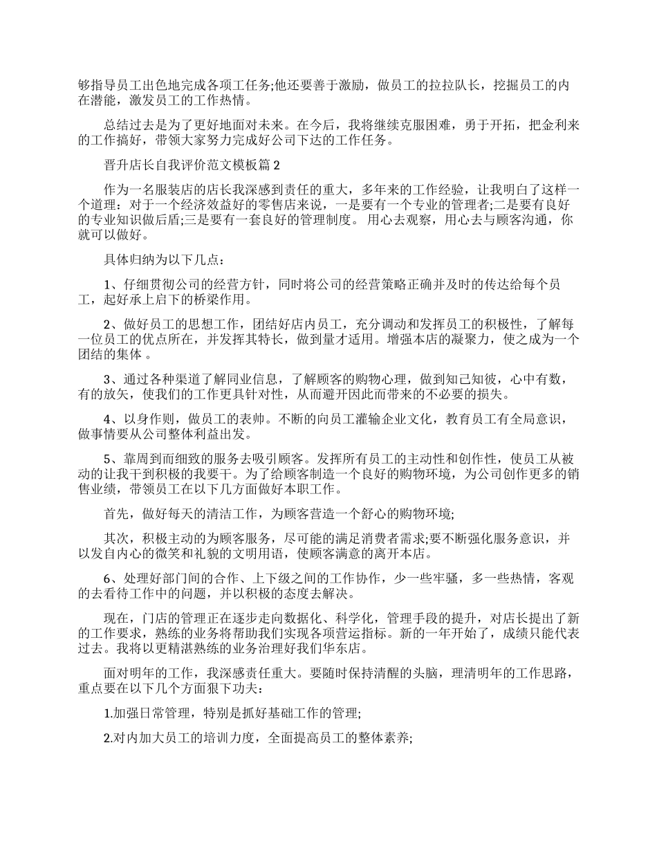 晋升店长自我评价范文模板推荐_第2页