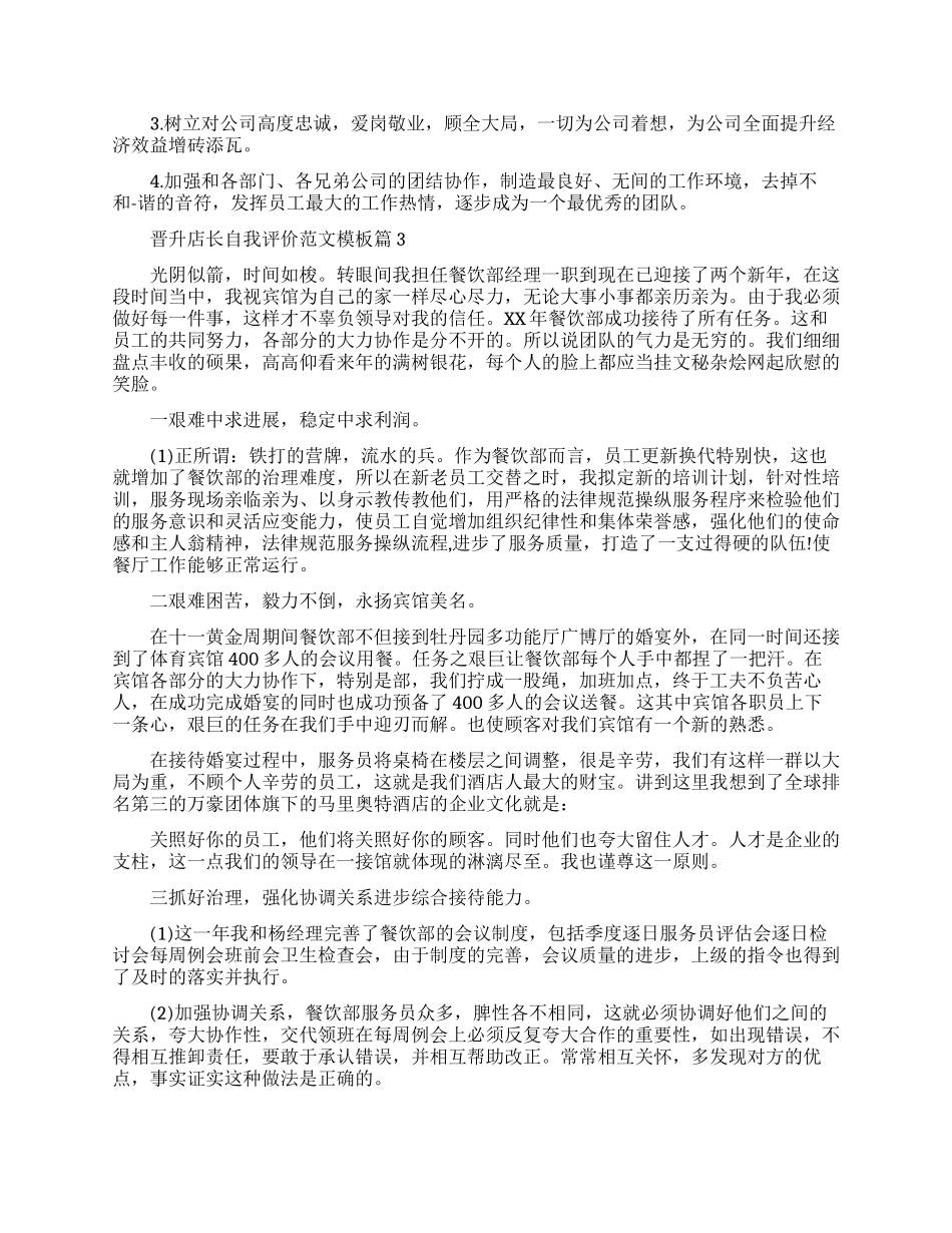 晋升店长自我评价范文模板推荐_第3页