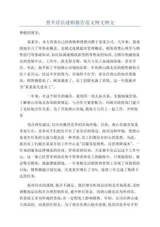 晋升店长述职报告范文例文例文