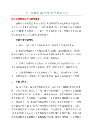 晋升经理的自我评价范文要怎么写