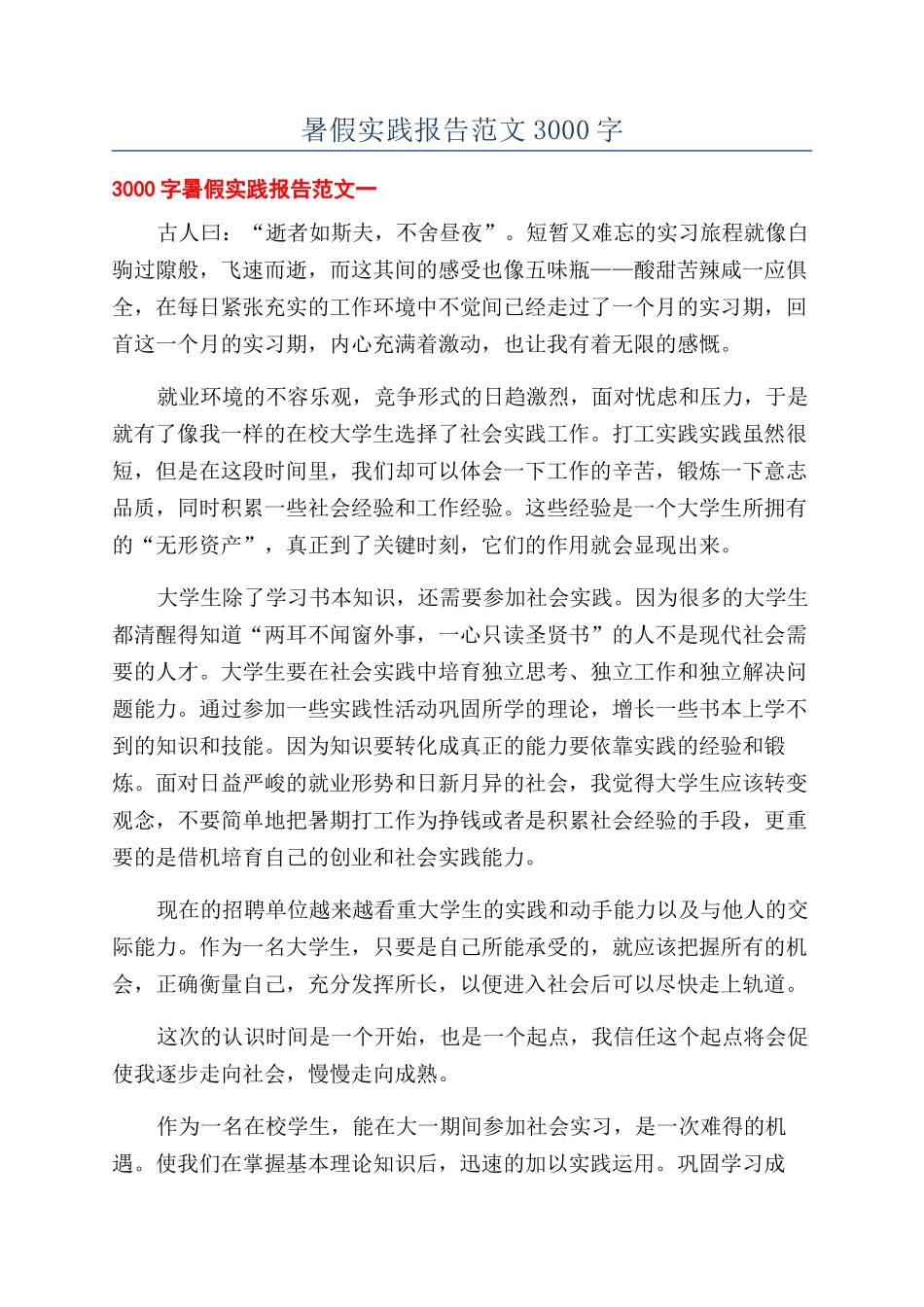 暑假实践报告范文3000字_第1页