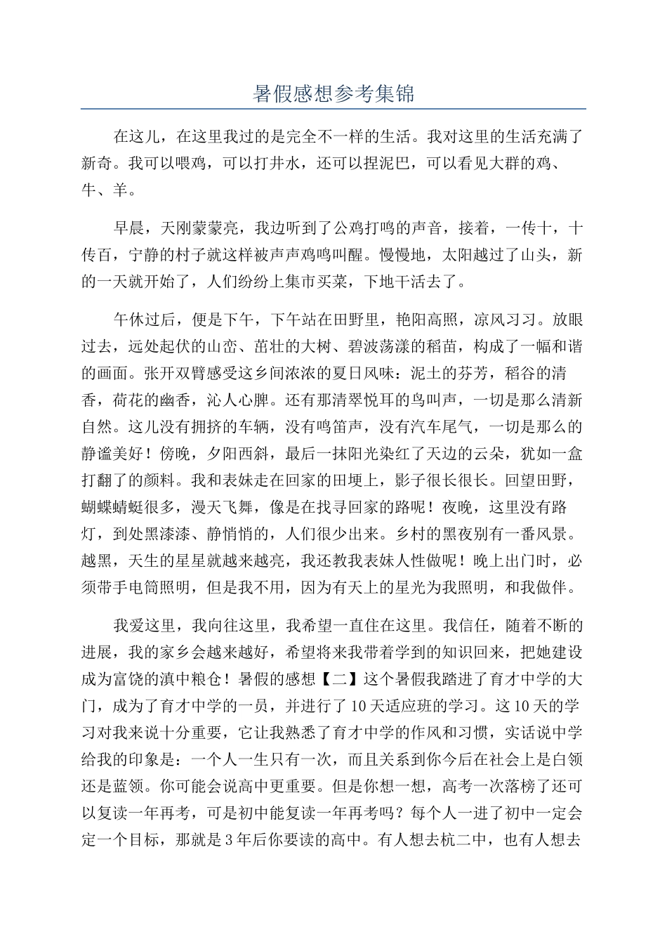 暑假感想参考集锦_第1页