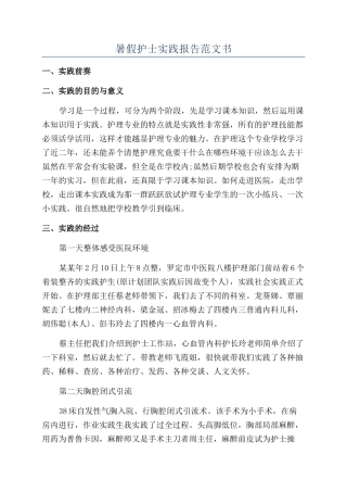 暑假护士实践报告范文书